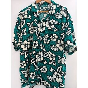 Y2K KOAH Hawaiian Shirt Mens L Green Black Floral Aloha Button Up Retro